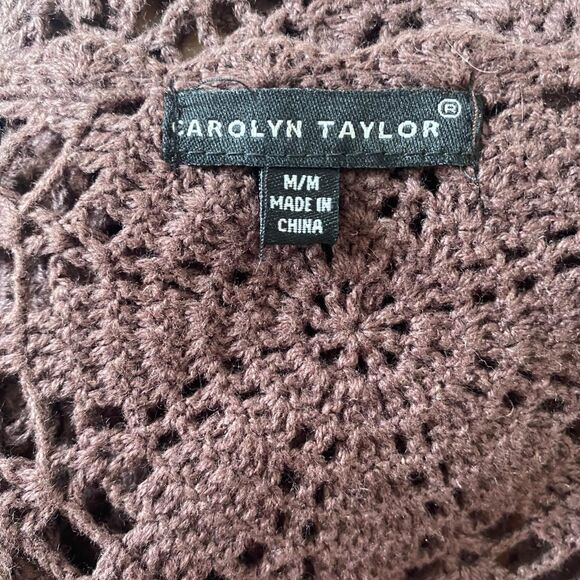 Carolyn Taylor Boho Cropped Crochet Dark Brown Short Front Tie Cardigan M - Picture 8 of 8
